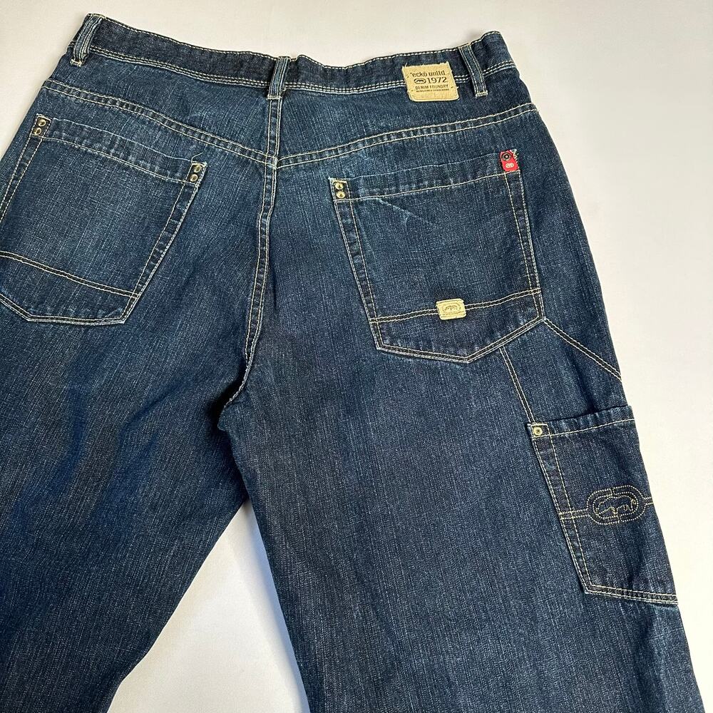 Ecko unltd. dark wash carpenter jeans with contrast stitching and logo pocket ac
